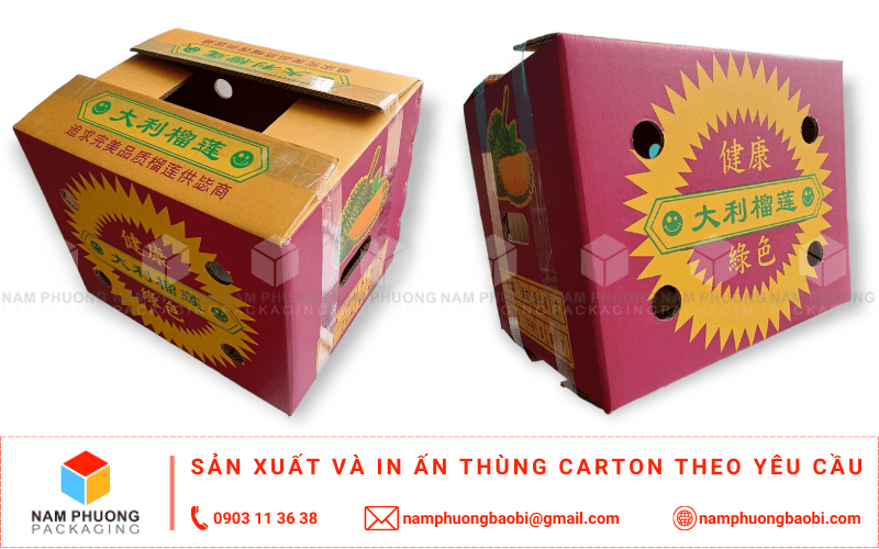 xưởng in thùng carton đựng sầu riêng xuất khẩu giá rẻ ở đầu